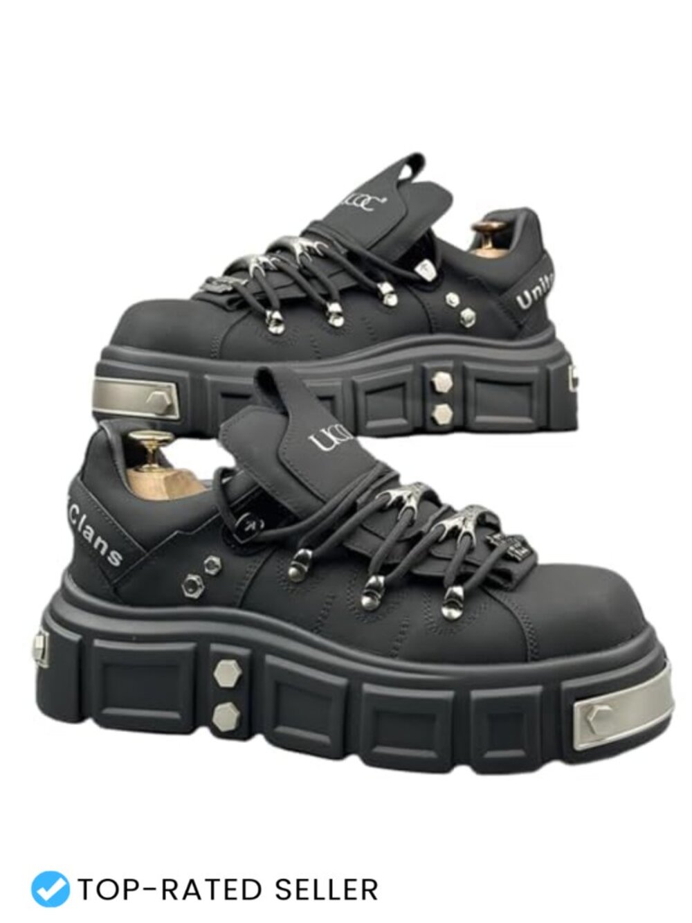 Men's Goth Combat Punk Fashion Boots Chunky Buckle Strap Ankle Boots Rivet